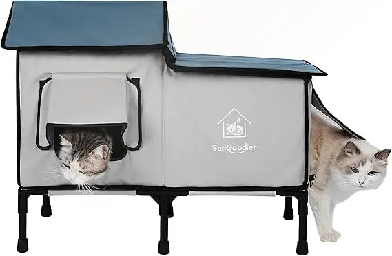 Outdoor Cat House Weatherproof, Summer Cooling Outside Cat Houses with Freezing Bottle, Foldable Cats Shelter, Large Cave Bed fo