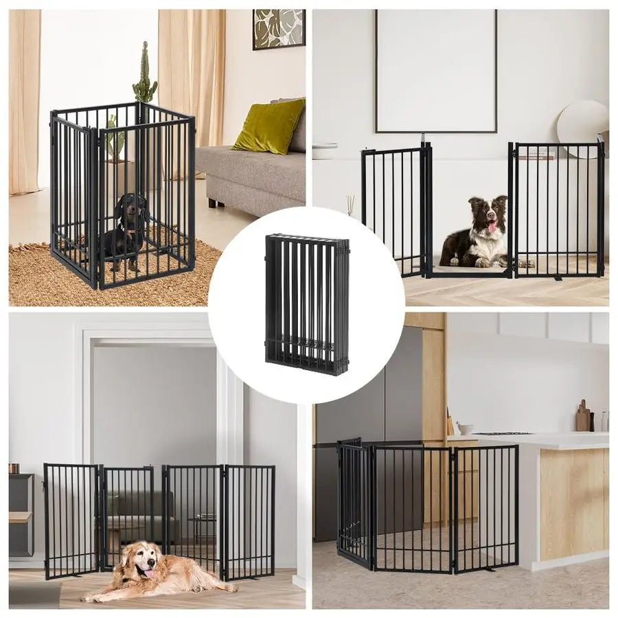 Freestanding Dog Gate with Door, Extra Wide 81, 31 Height Foldable Dog Gates for Doorways, Tall Pet Fence Indoor Outdoor Pet Gat