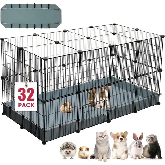 32 Panels Small Animal Playpen47.5" x 23.7" x 31.5" Pet Playpen with Upgrade Waterproof Mat CandC Cage for Guinea Pigs Rabbit B