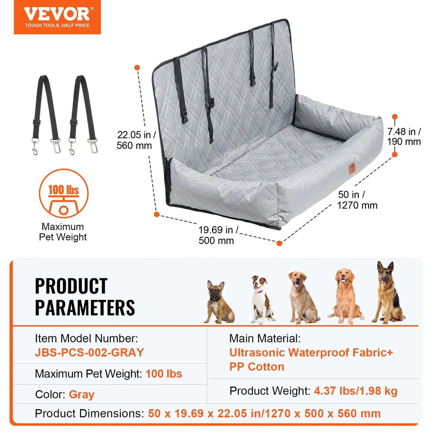 SucceBuy Dog Car Seat Waterproof Dog Booster Seat Pet Car Seat with Clip-On Safety Leash PP Cotton Car Bed for Medium Large Dog