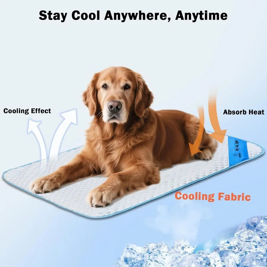 Pet Cooling Mat for Dogs Cats Ice-Silk Breathable Washable Foldable Cooling Blanket Durable Portable Non-Slip Dog Bed for Crate
