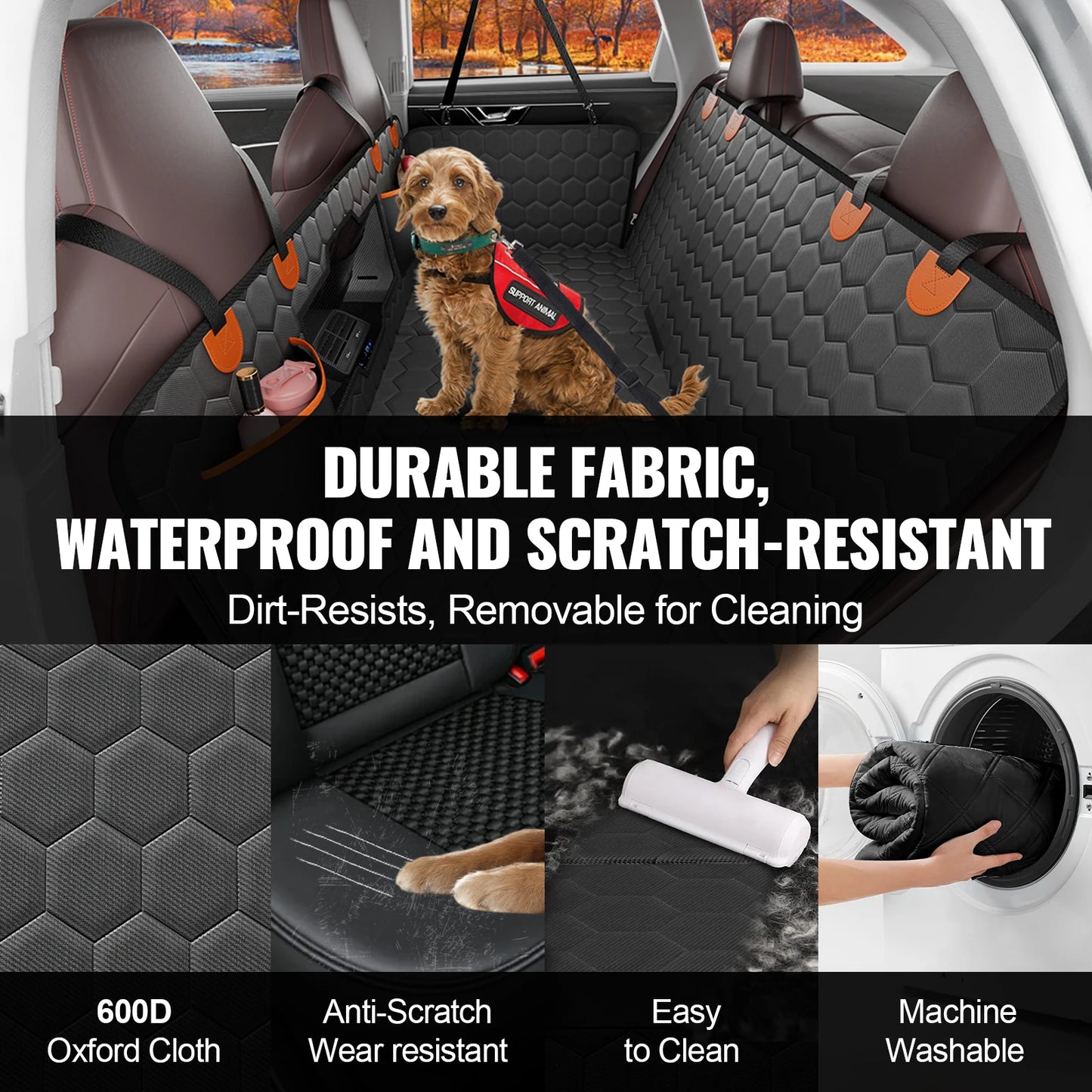 SucceBuy Back Seat Extender Dog Car Seat Cover for Back Seat Bed with Mesh Window and Storage Pocket Supports 350lbs Dog Hammock