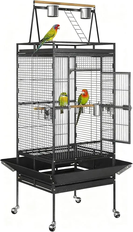ZENY 68-Inch Birdcage, Playtop Parrot Cage, Wrought Iron Bird Cage with Rolling Stand, Heavy-Duty Pet Bird House for Parrot Cock