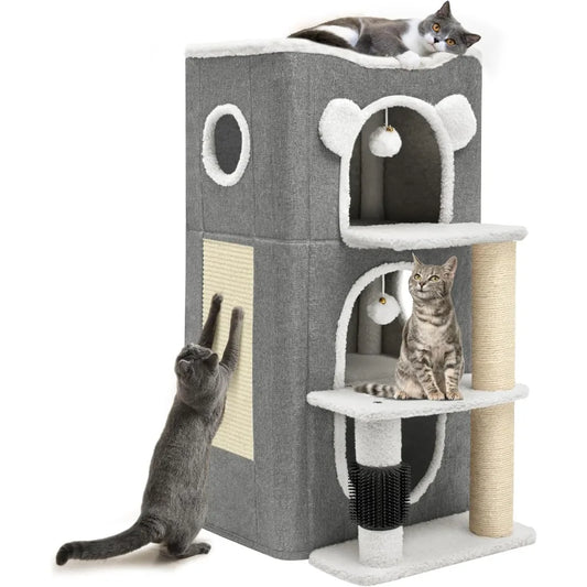 YITAHOME 3-Tier Cat House, Cat Beds for Indoor Cats, Modern Cat Condo with Highway Cave, Scratch & Itching Post, Climbing Stand,