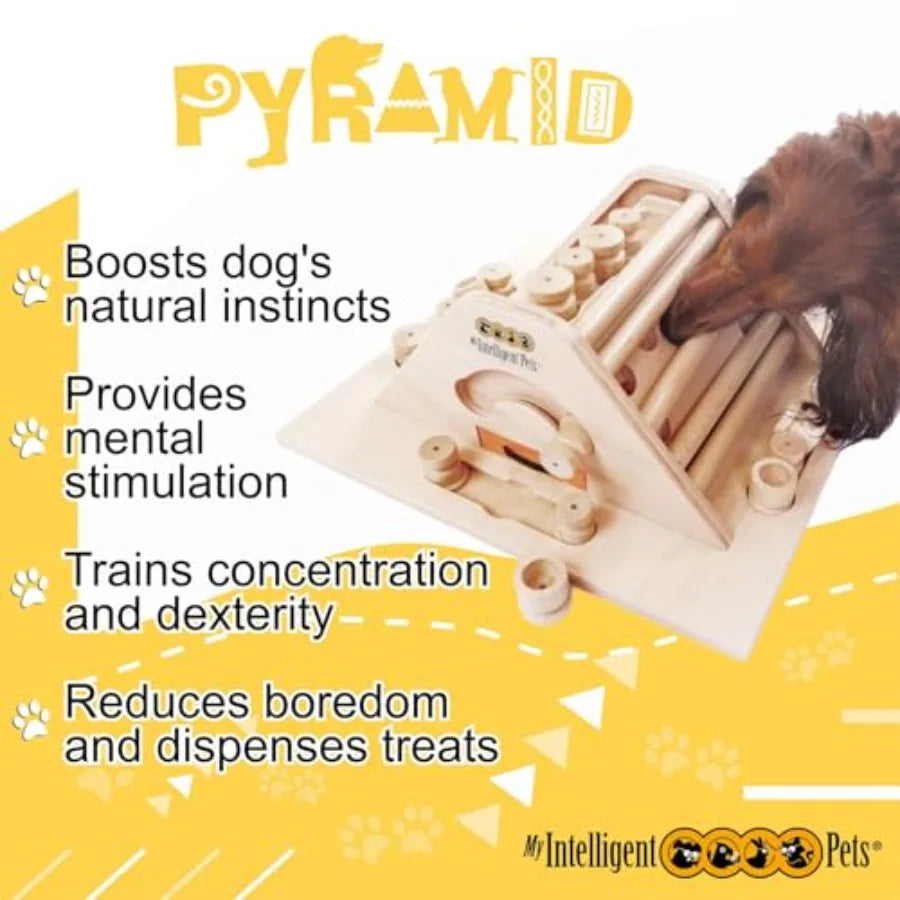 Pyramid - Brain Game for Dogs Interactive Wooden Puzzle Toy for Mental Stimulation Boredom Buster for Smart and Active Dogs