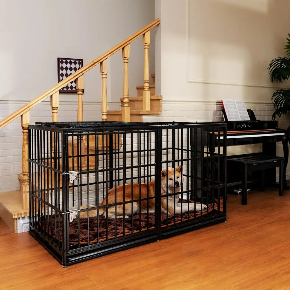 Extra Large Heavy Duty Dog Crate Metal Dog Kennels Cage with Mat and Trays for Large Dogs