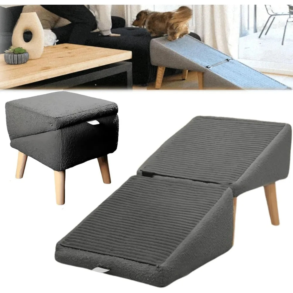 Split Ottoman Dog Ramp, 2-in-1 Lightweight Folding Stairs and Ottomans, Bed Couch & Car Ramps with Durable Non-Slip Waterproof F