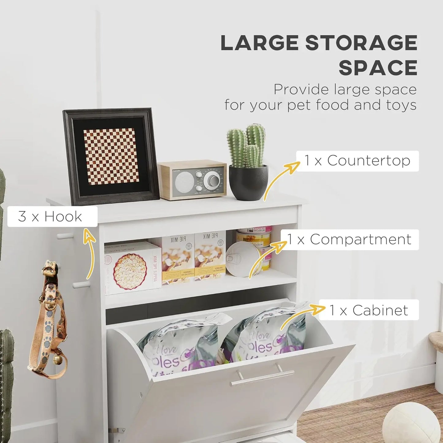 Dog Feeding Station with Raised Bowls & Storage Cabinet, Pet Feeder Cabinet Container with Hanger for Feeding &, Customized