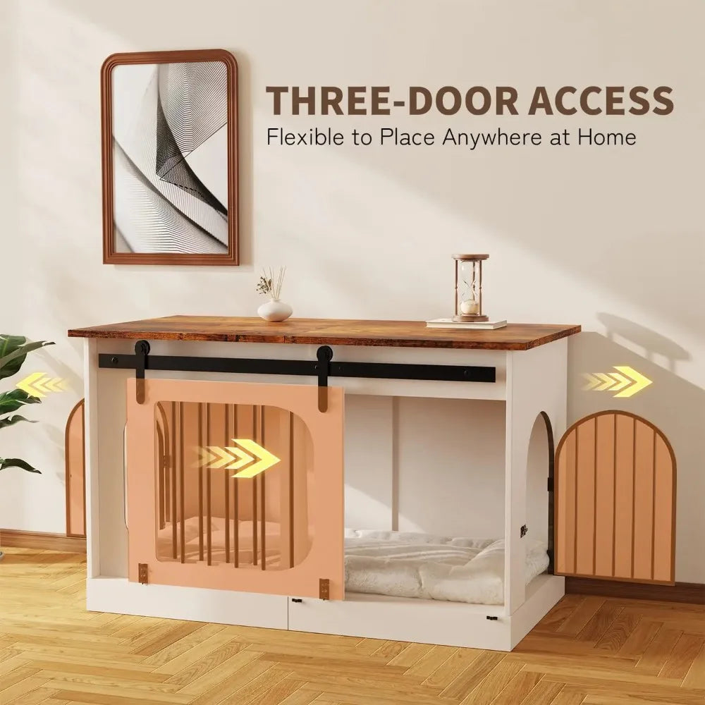 XL Dog Kennel Furniture,39.4 Inch Farmhouse Crate Furniture with Cushion Decorative White Dog Kennel Indoor Thick Wooden
