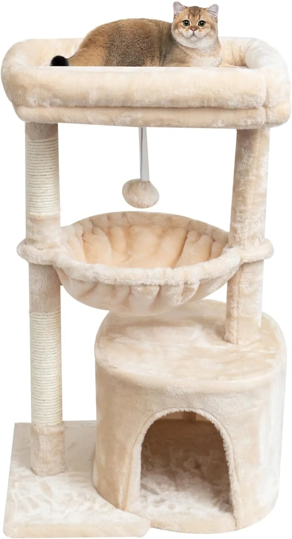 Small Cat Tree for Indoor Cats, Kittens Condo with Scratching Post and Board, Modern Activity Tower with Cradle