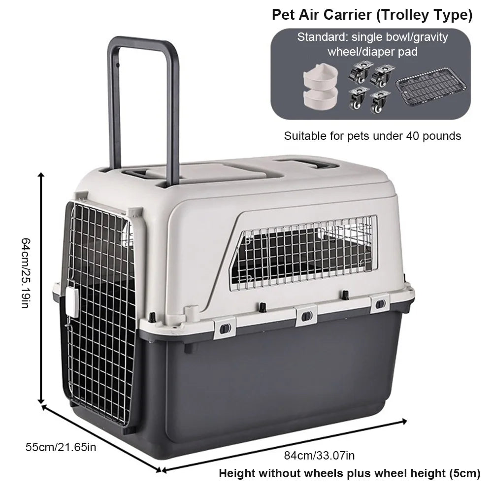 Cats Pet Travel Carrier Length 33in/Width 21.6in/Height 25.2in with Handle & Metal Door Pet Carrier & Crate for Puppies Kittens