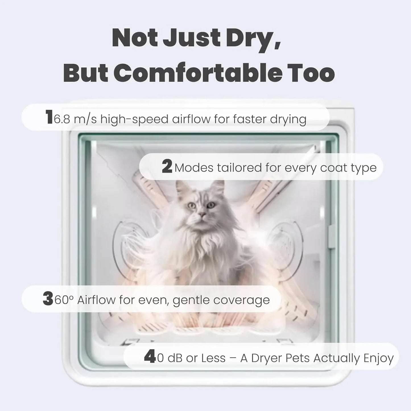 Low Noise Pet Dryer Box with 20 Air Vents Gentle Fur Care Smart App Safety All Season Grooming Custom