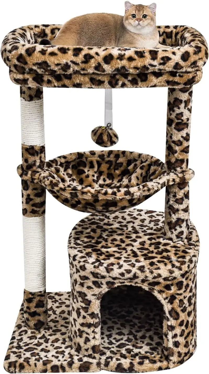 Small Cat Tree for Indoor Cats, Kittens Condo with Scratching Post and Board, Modern Activity Tower with Cradle