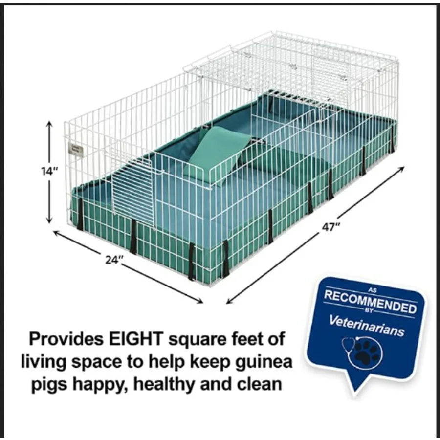Expandable small animal cage with divider panel and hinged top for guinea pigs featuring washable PVC canvas bottom ideal for m