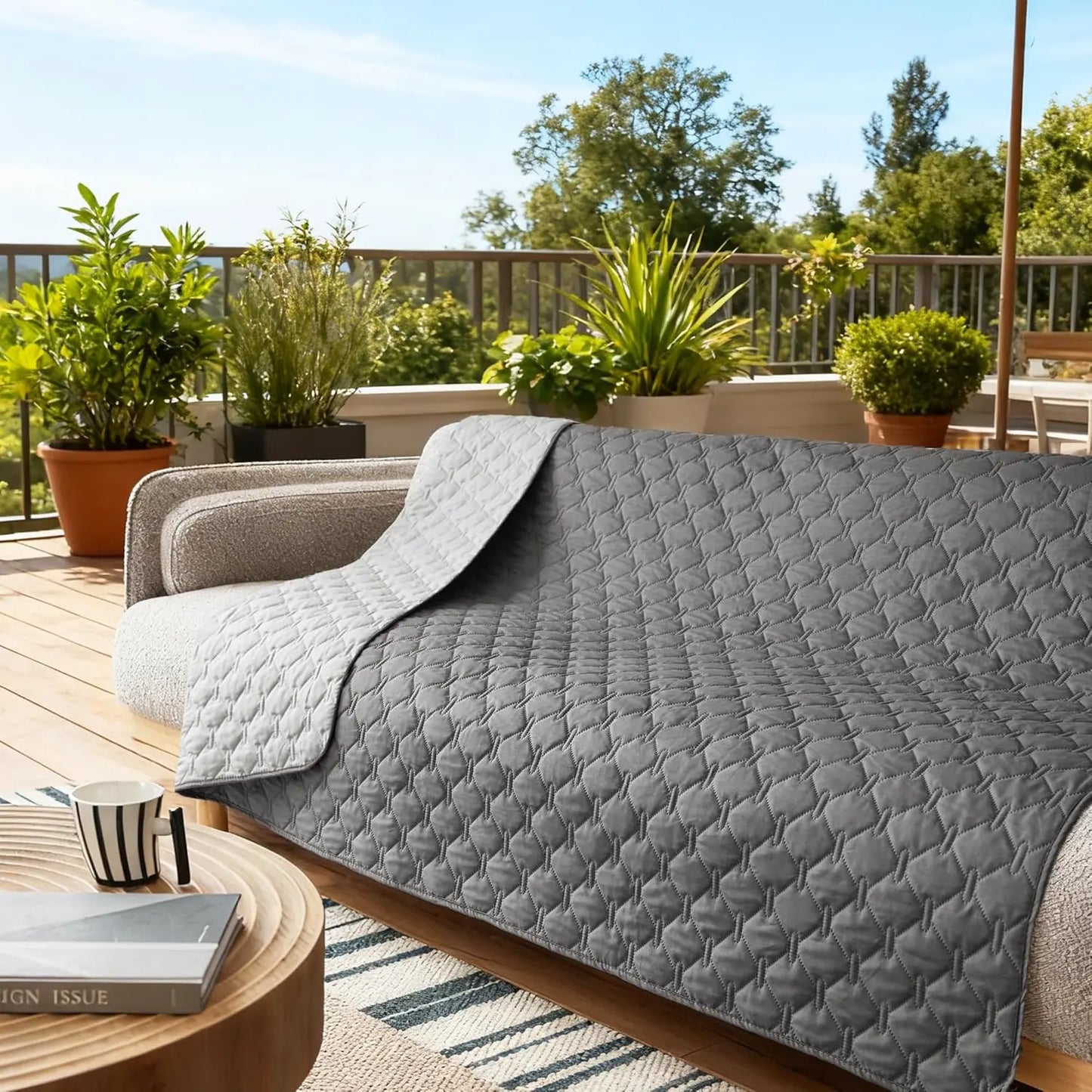 Reversible Waterproof Pet Blanket for Dogs and Cats, Protects Furniture, Indoor/Outdoor Use, Dark/Light Grey
