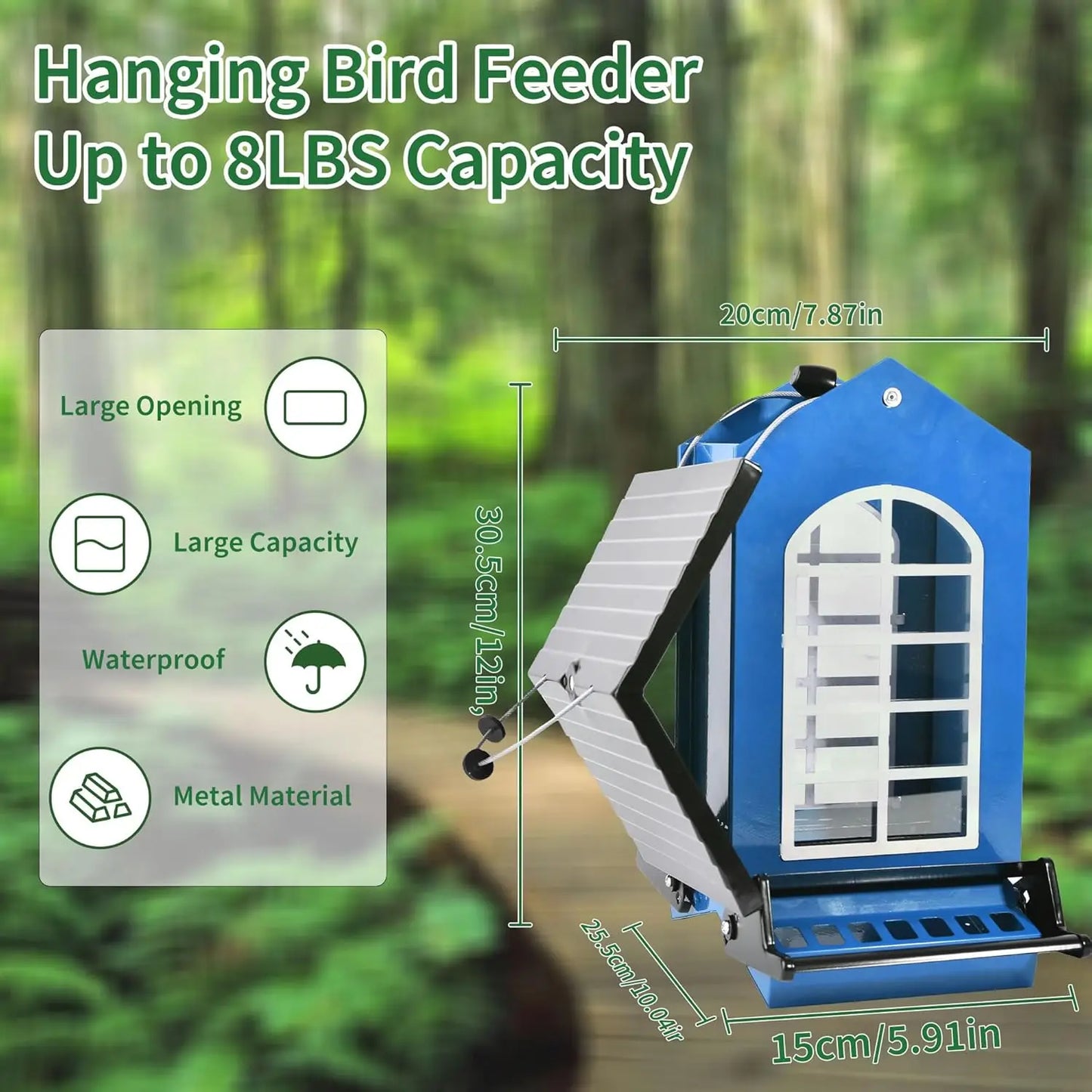 Squirrel Proof Metal Hanging Bird Feeder, 5LBS Capacity with Weight-Activated Perches for Outdoor Wild Birds - Blue