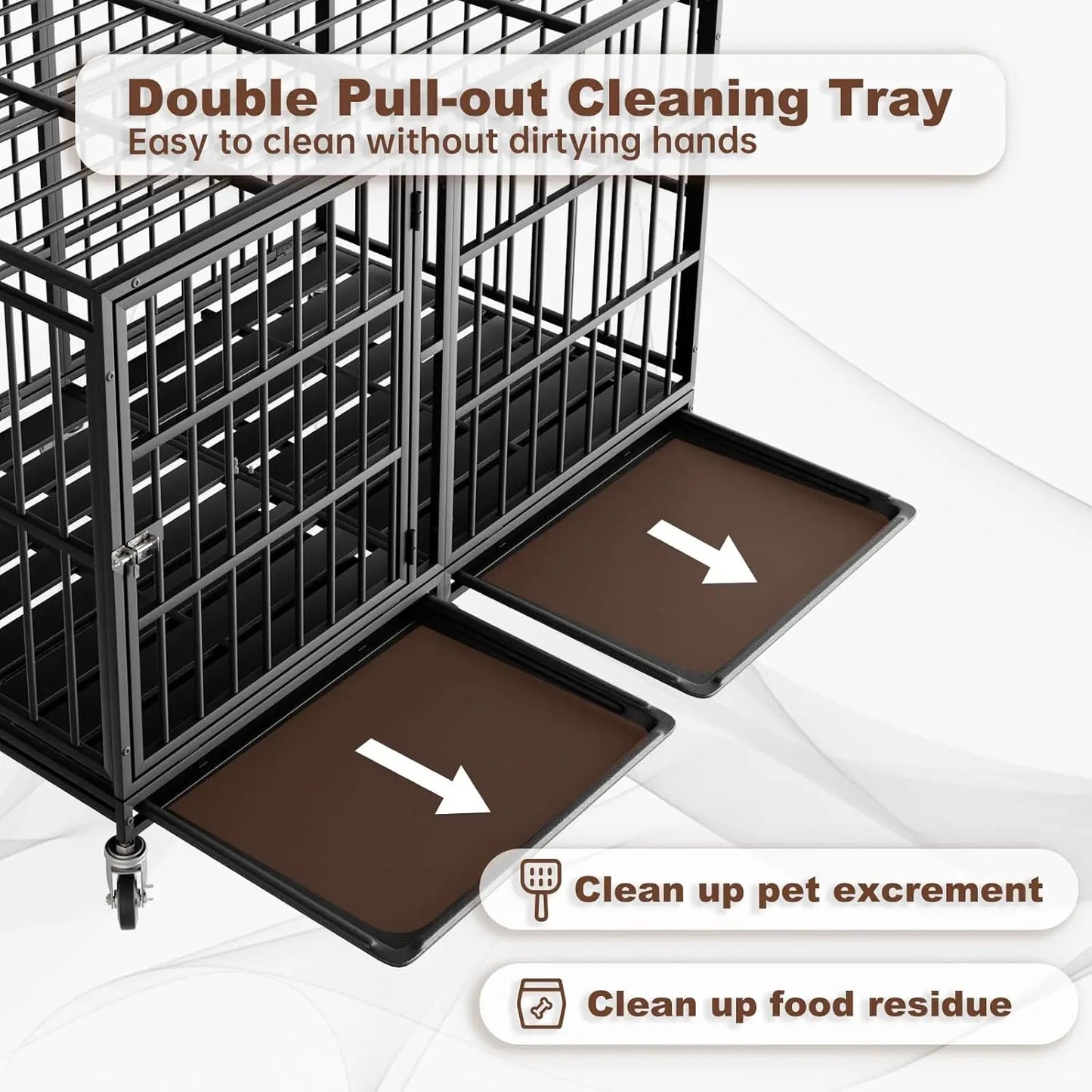 48-Inch Heavy-Duty Dog Crate with Wheels, Escape-Proof Cage for Large Dogs, Removable Tray Included