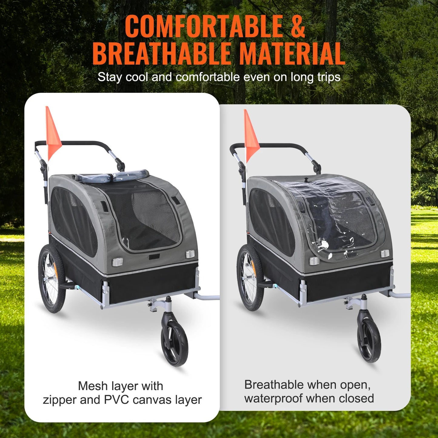 SucceBuy 88lbs 2-in-1 Pet Stroller Cart Dog Bike Trailer with Wheels Reflectors Easy Folding Cart Frame Bicycle Coupler Carrier