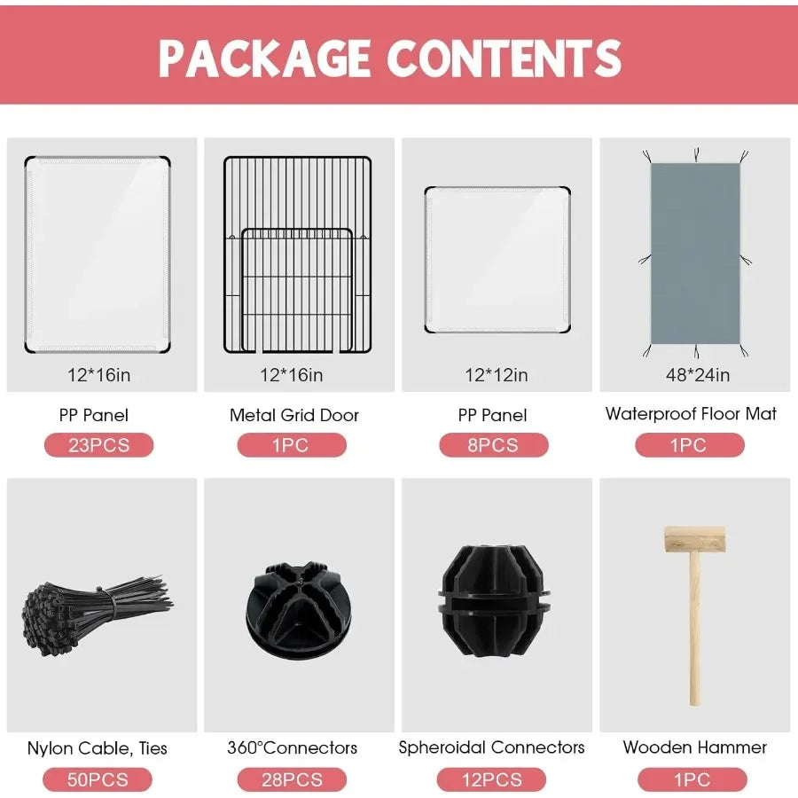 32 Panels Small Animal Playpen 48" x 32" x 24" Transparent Playpen with Waterproof Mat Plastic Enclosure Puppy Play Pen for Chi