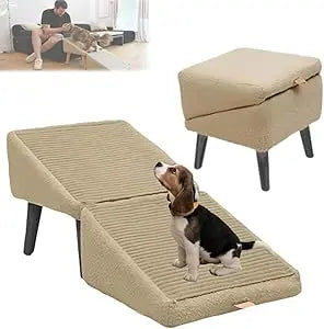 Split Ottoman Dog Ramp, 2-in-1 Lightweight Folding Stairs and Ottomans, Bed Couch & Car Ramps with Durable Non-Slip Waterproof F