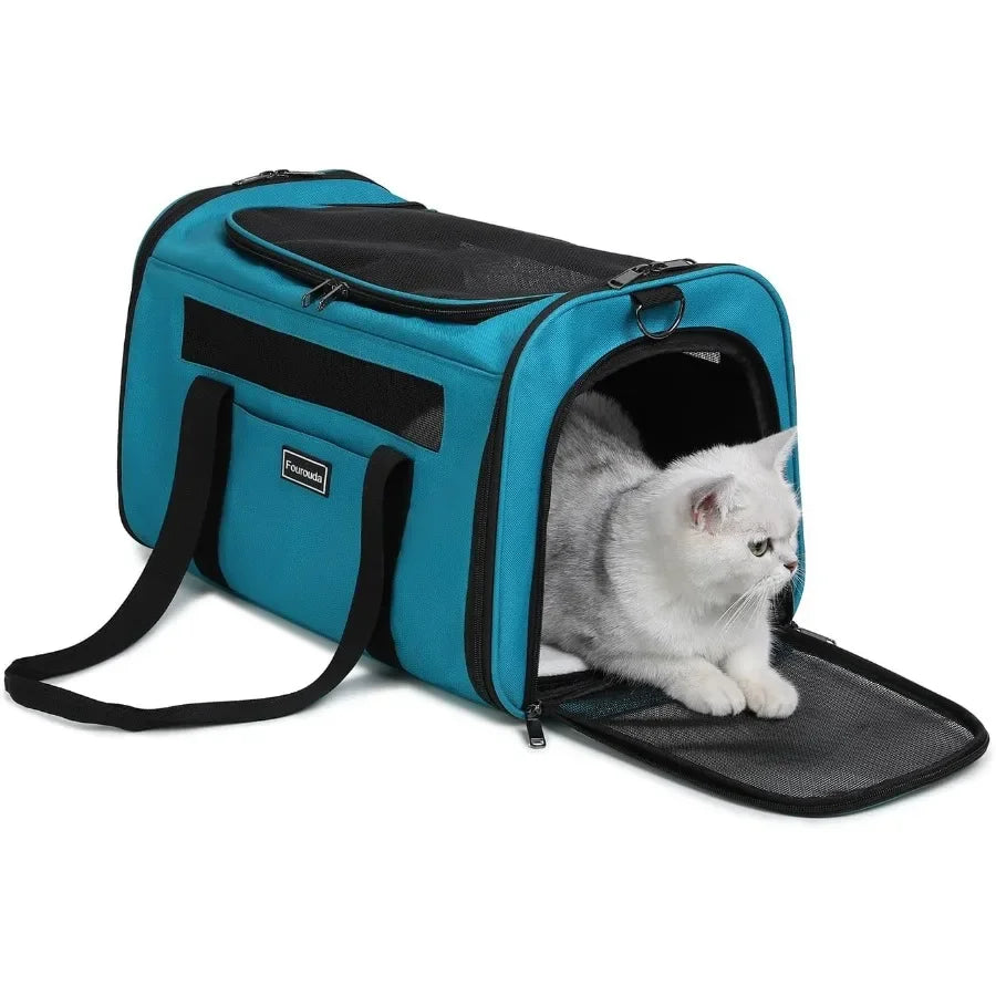 Foldable SoftSided Pet Carrier for Cats and Small Dogs Up to 20 Lbs with 4 Ventilated Windows EscapeProof Design Airline Approv