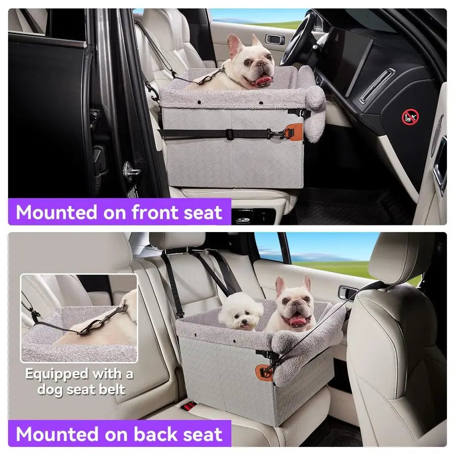 Car Seats for Small Medium Dogs,PU Leather Car Seat Boosters,Foldable Puppy Cat Carseats Grey, Medium Dog