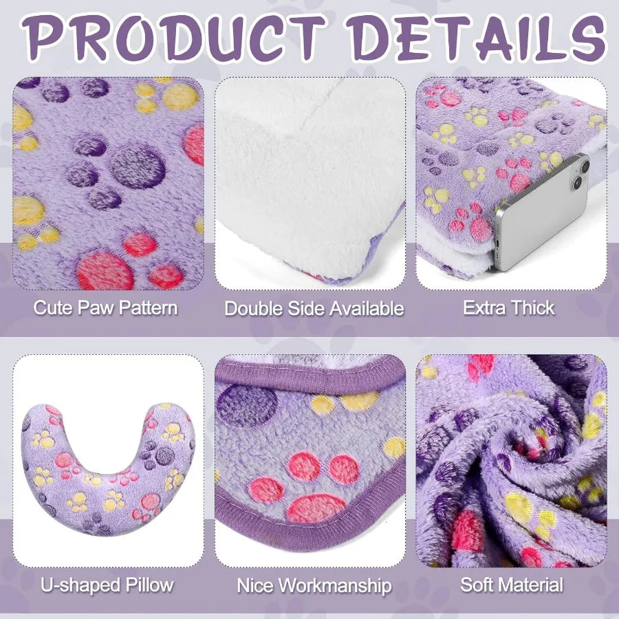 Indoor Cat Bed Mat with Soft Fleece Blanket and Fluffy U-Shaped Neck Pillow for Small Dogs and Cats Washable Warm Calming Half