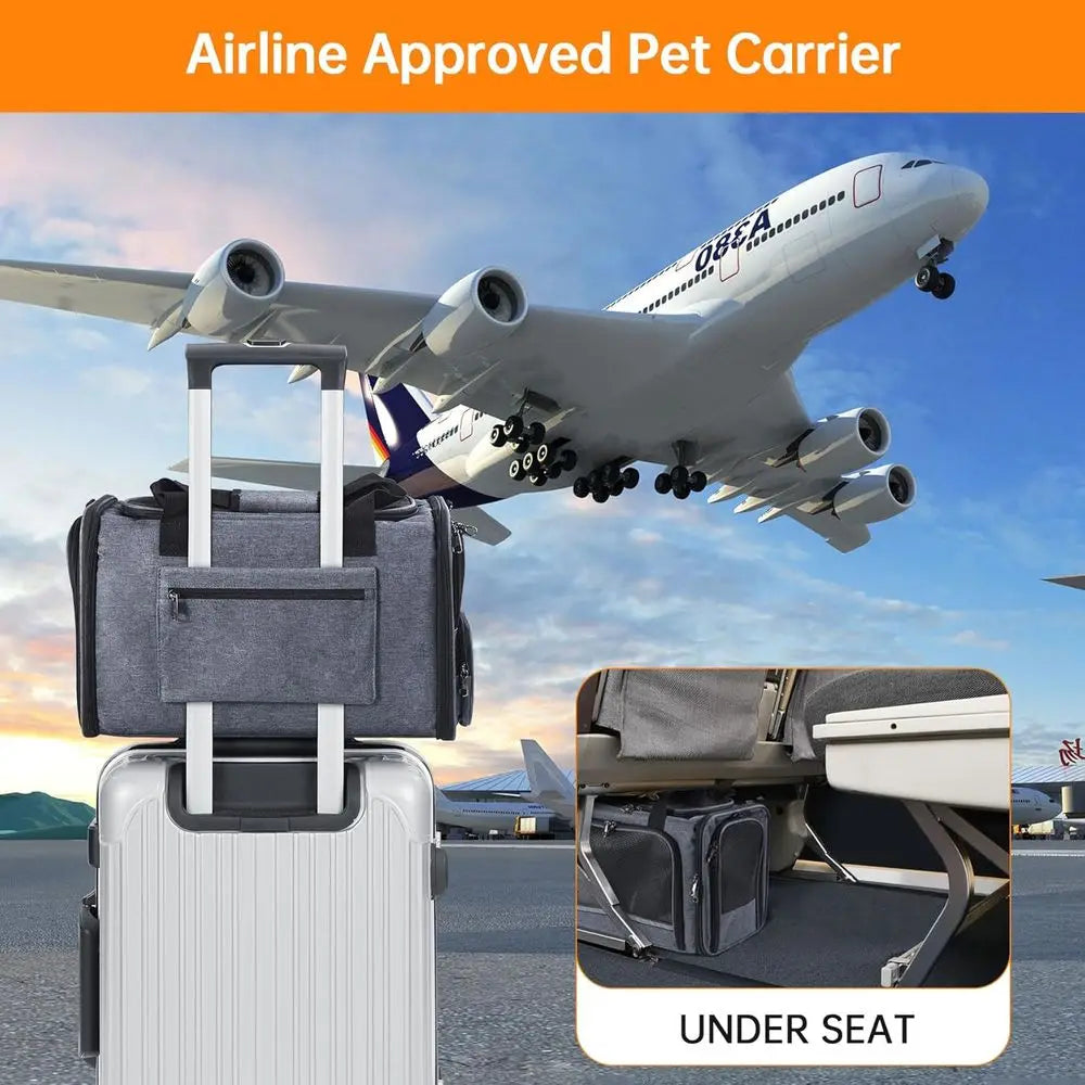 Cat Carrier Pet Travel Carrier by Airplane Approved Under seat, TSA Airline Approved Soft-Sided Dogs Carrier Bag for cat,Dogs,17