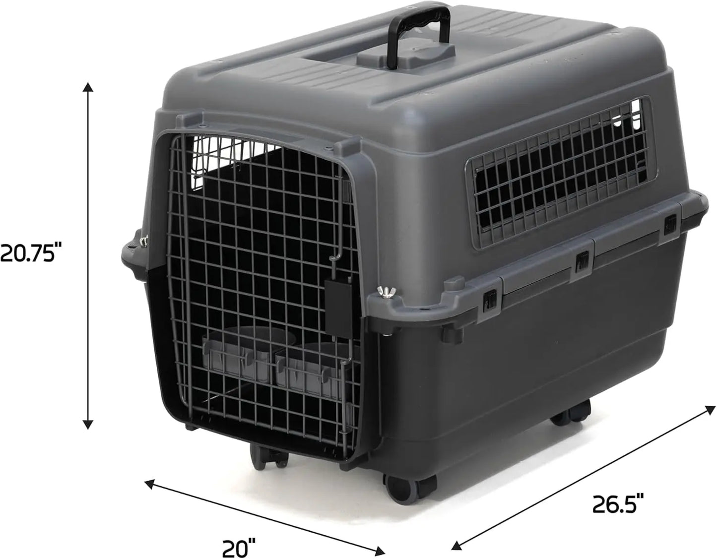 Medium Airline Compliant Dog Kennel with Wheels & Bowls, Collapsible for Travel, Fits Pets up to 23"L