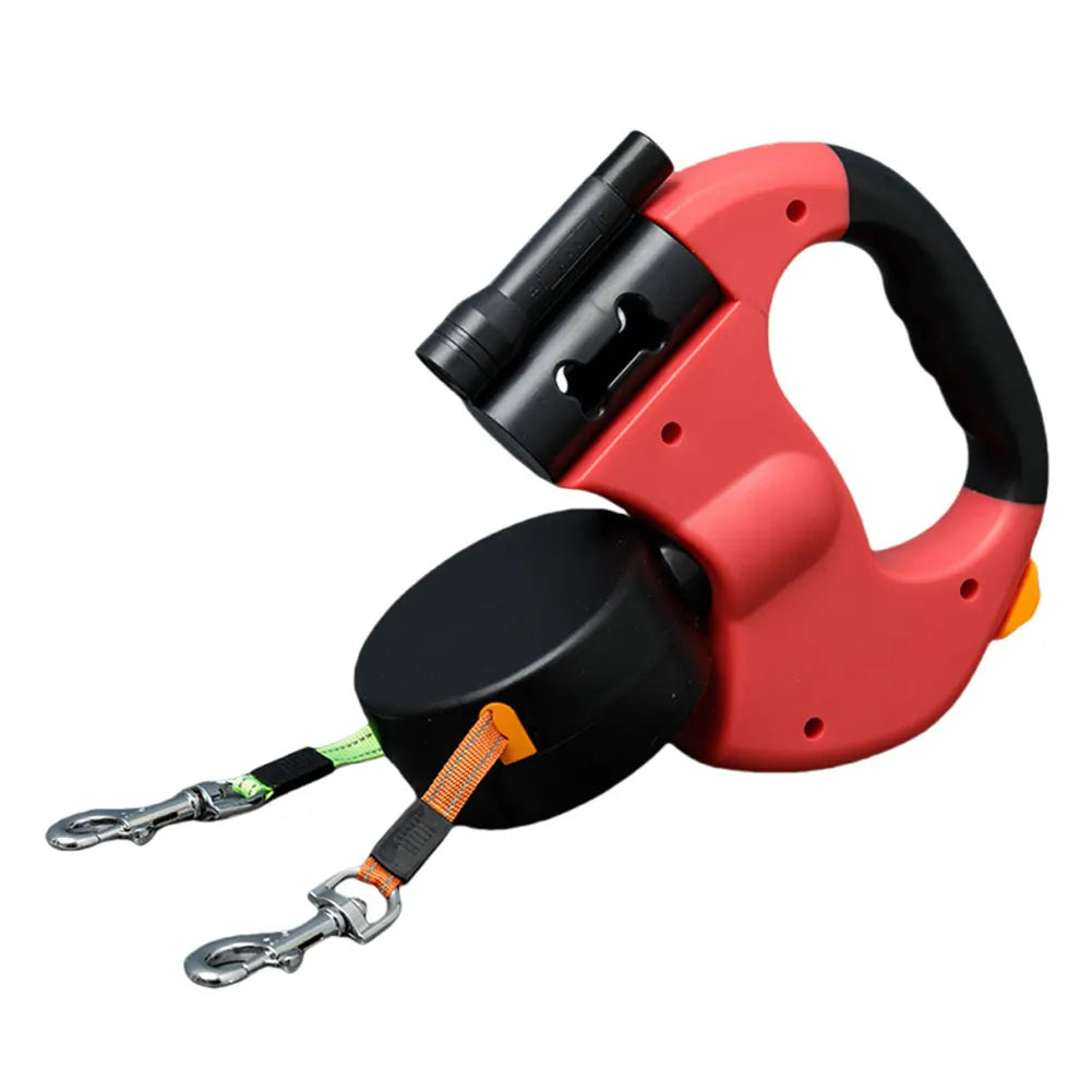Double Headed Dog Leash Traction Rope with LED Light Dog Walking Leash Retractable Dog Leash for Small Medium Dogs